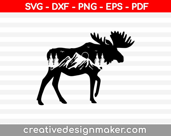 Mountain Range Moose SVG PNG Cutting Printable Files