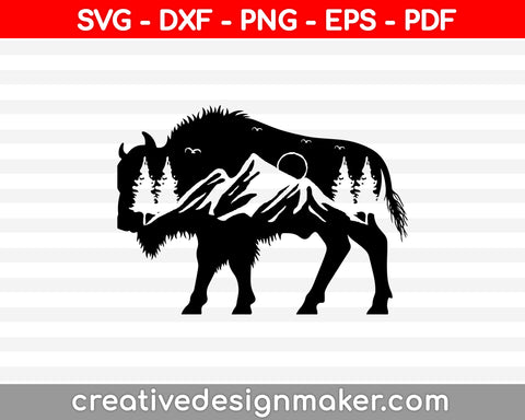 Mountain Range Bison SVG PNG Cutting Printable Files