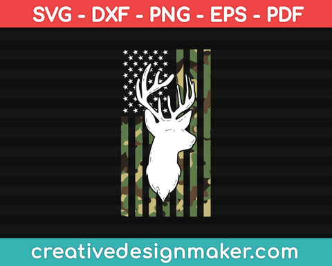 Camouflage American Flag Deer Hunting SVG PNG Cutting Printable Files