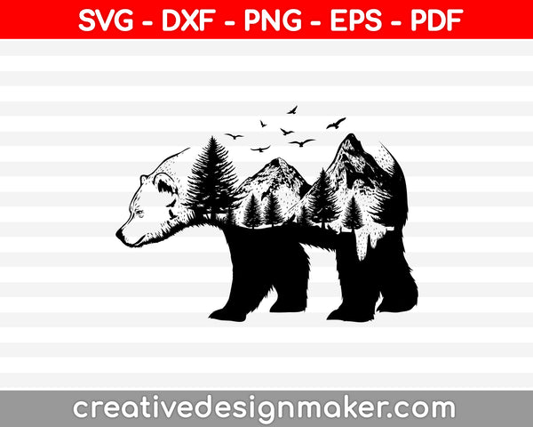 Mountain Range Bear SVG PNG Cutting Printable Files