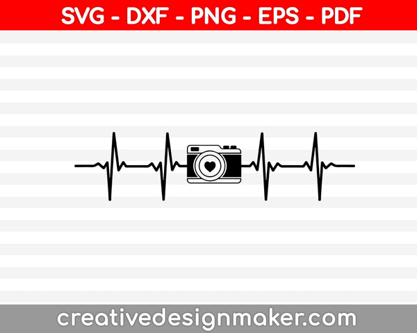 Camera svg files, Camera silhouette clipart, Camera heartbeat svg, Love photography svg, Cam svg, Photographer design, Cut files Silhouette ,Camera Svg Dxf Png Eps Pdf Printable Files
