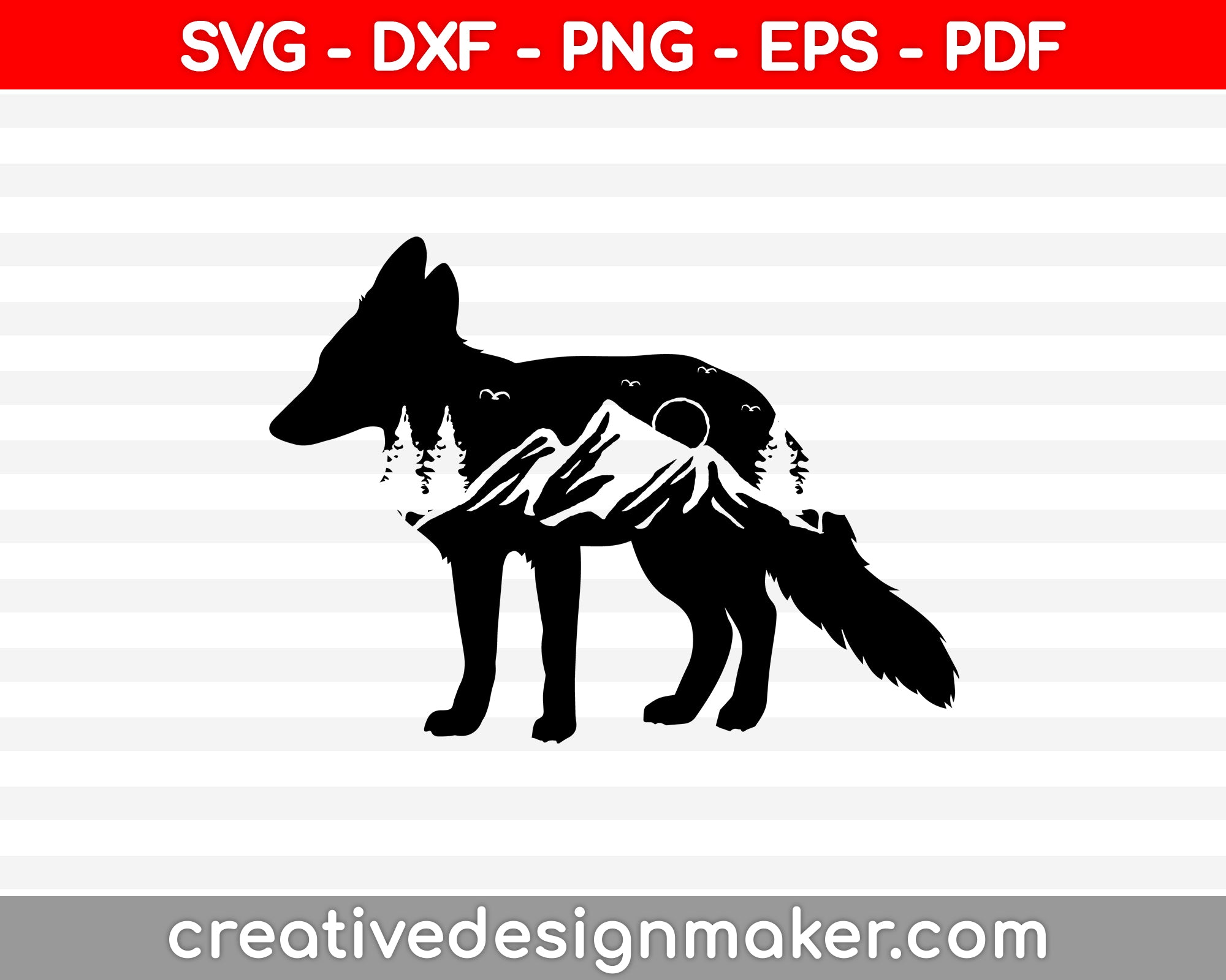 Mountain Range Fox SVG PNG Cutting Printable Files
