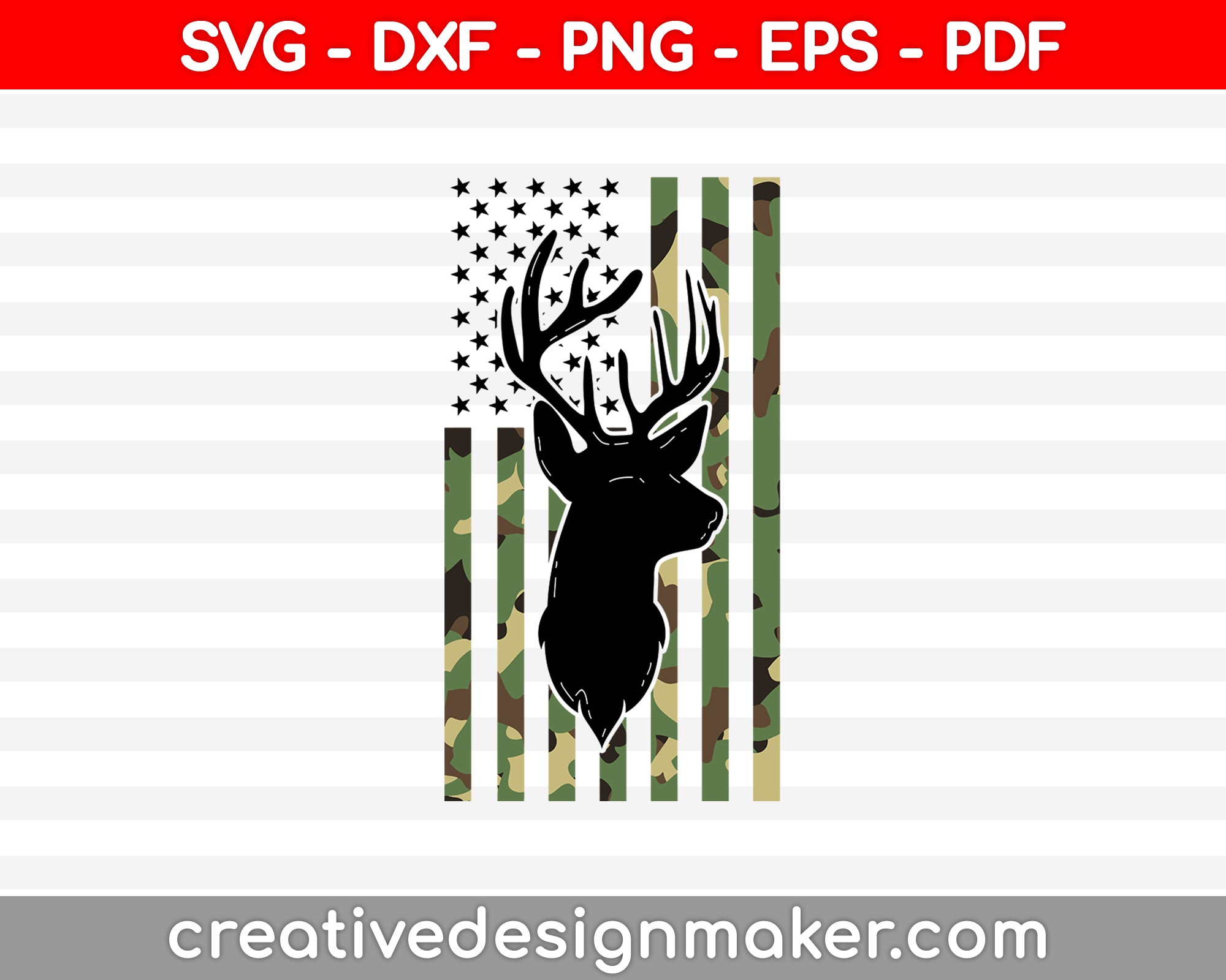 Camouflage American Flag Deer Hunting SVG PNG Cutting Printable Files