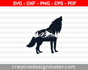 Howling Wolf Mountain Range SVG PNG Cutting Printable Files
