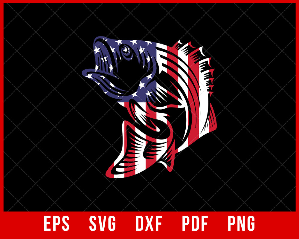 Patriotic American Flag Bass Fishing, Fisherman Gifts T-shirt Design Fishing SVG Cutting File Digital Download   
