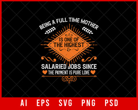Being a Full-Time Mother is One of the Highest Salaried Job Since the Payment is Pure Love Mother’s Day Editable T-shirt Design Ideas Digital Download File