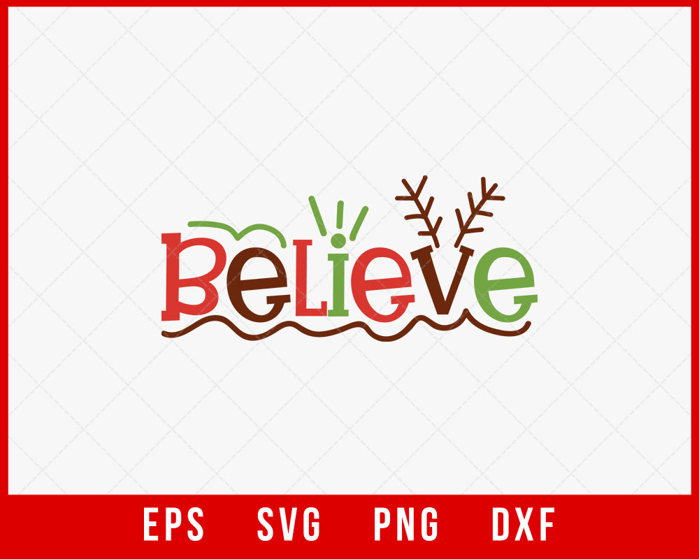 Believe Merry Christmas Winter Holiday SVG Cut File for Cricut and Silhouette