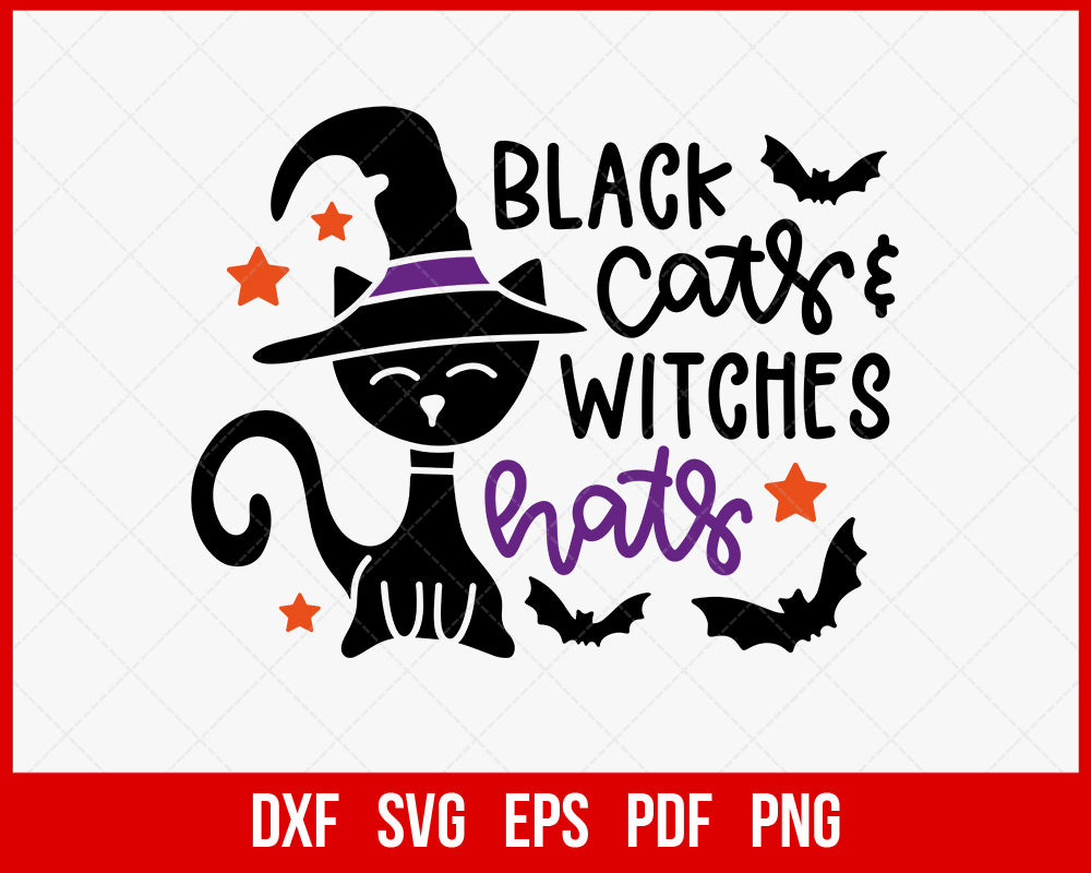 Black Cats Witches Hats Funny Halloween SVG Cutting File Digital Download