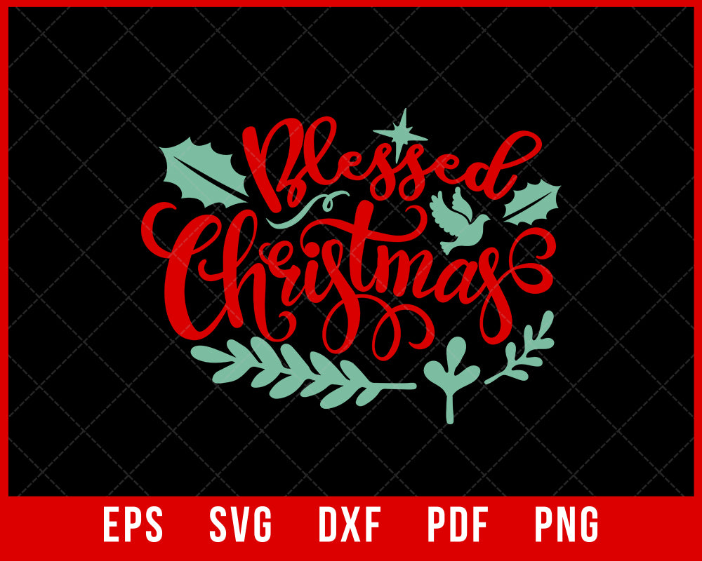 Blessed Christmas Pajama Monogram Split Middle Cameo SVG Cutting File Digital Download