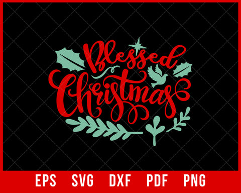 Blessed Christmas Pajama Monogram Split Middle Cameo SVG Cutting File Digital Download