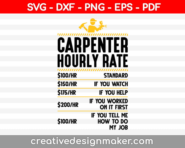 Carpenter Hourly Rate svg design, Carpente svg, Carpente design, Svg Dxf Png Eps Pdf Printable Files