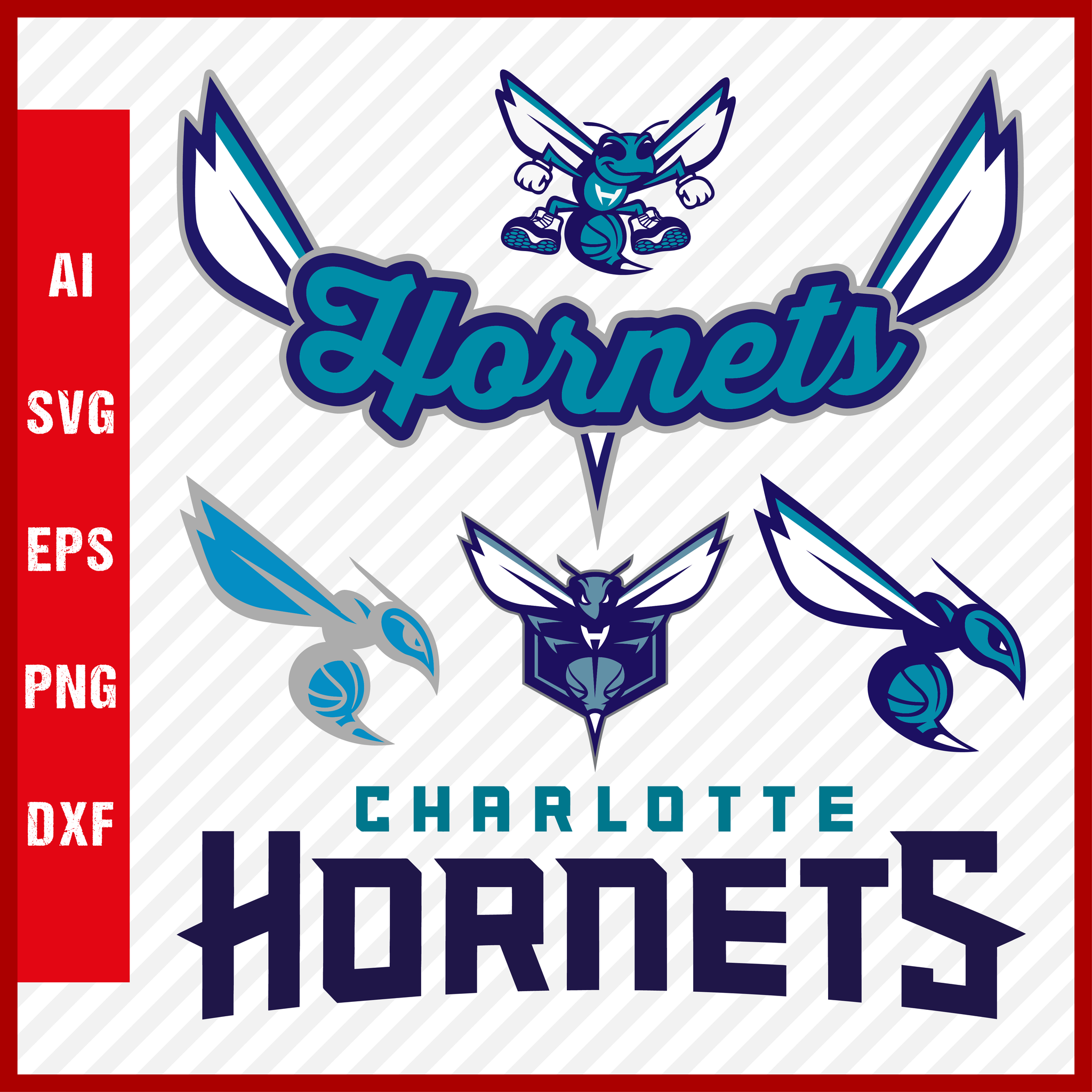 NBA Charlotte Hornets Team Svg Cut Files Basketball Clipart Bundle