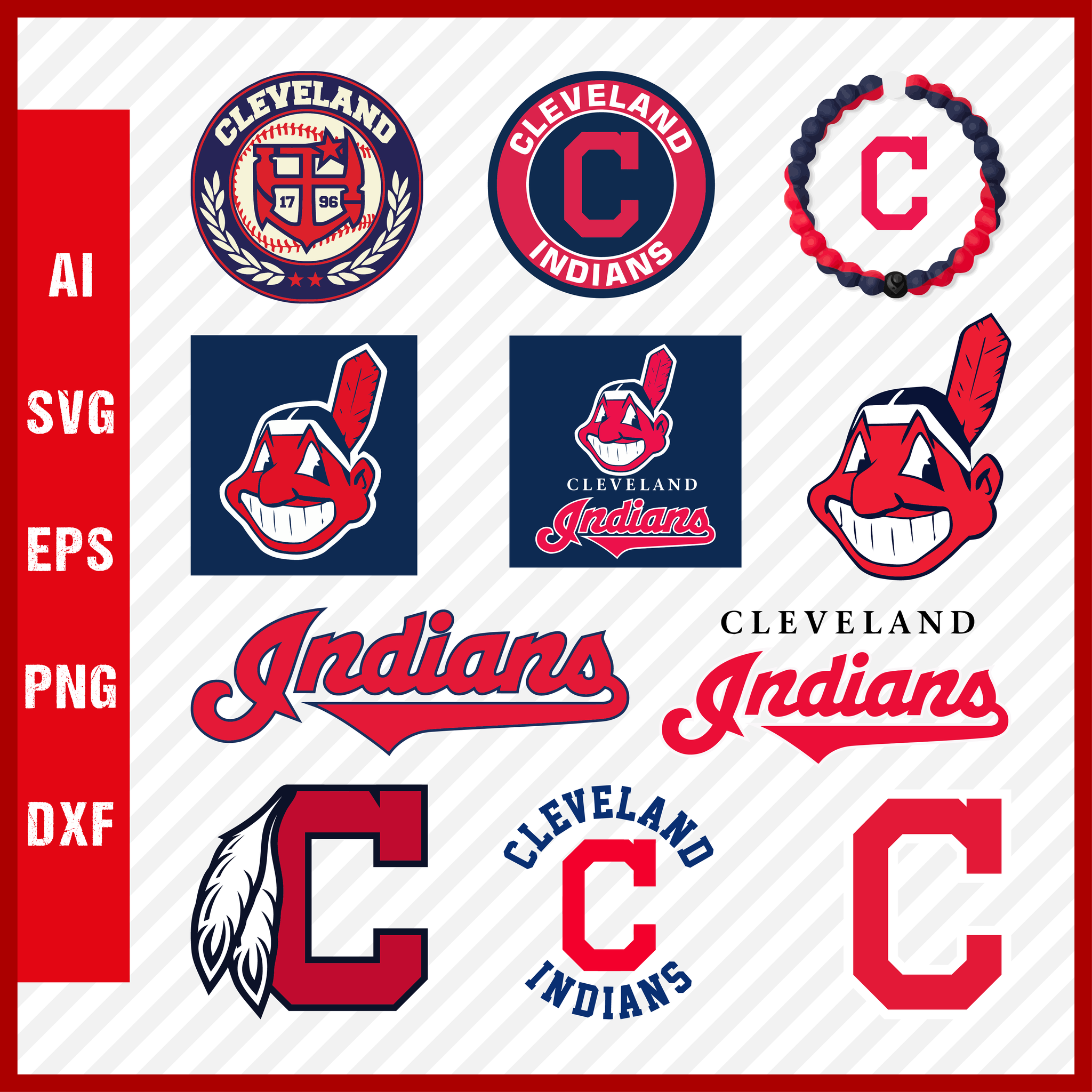 Cleveland Indians Mlb Svg Cut Files Baseball Clipart Bundle