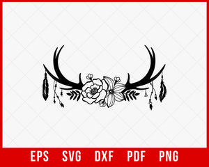 Deer Antler Flowers Monogram Doe Hunting SVG Cutting File Digital Download