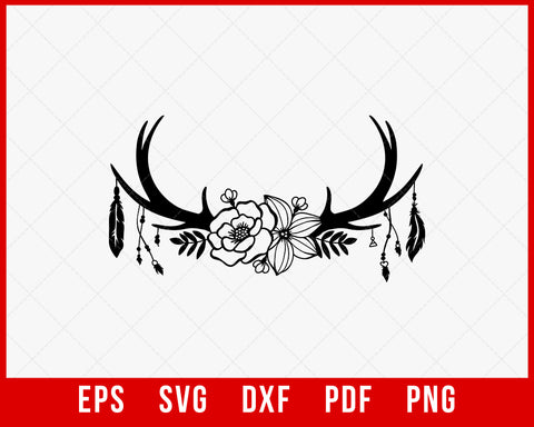 Deer Antler Flowers Monogram Doe Hunting SVG Cutting File Digital Download