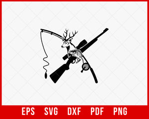 deer head and fishing pole Deer Fish Hunting Outdoor SVG Cutting File