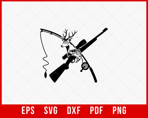 Deer Fish Riffle Hunting Fishing Pole Outdoor SVG Cutting File Digital Download
