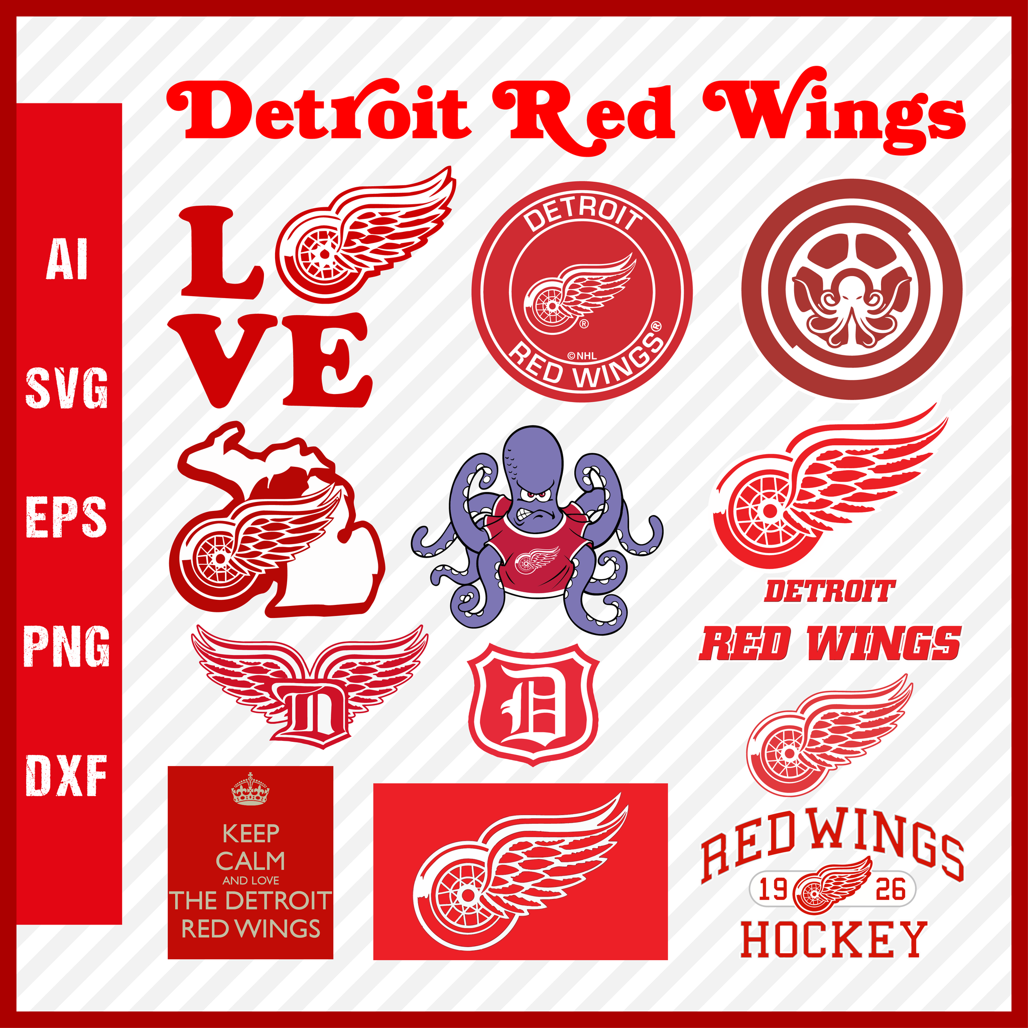Detroit Red Wings Svg NHL National Hockey League Team Svg Logo Clipart Bundle