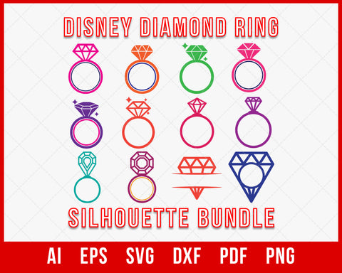 Disney Diamond Ring Silhouette SVG Bundle Cut File for Cricut T-shirt Design Digital Download