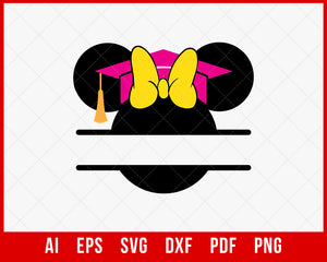 Walt Disney Graduation Hat Monogram Minnie Outline SVG Cut File for Cricut Silhouette Digital Download