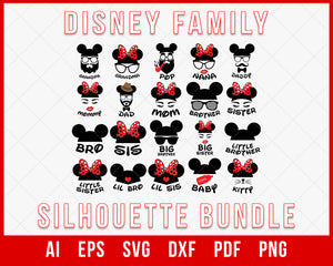 Walt Disney Family Silhouette SVG Bundle Cut File for Cricut Silhouette Digital Download
