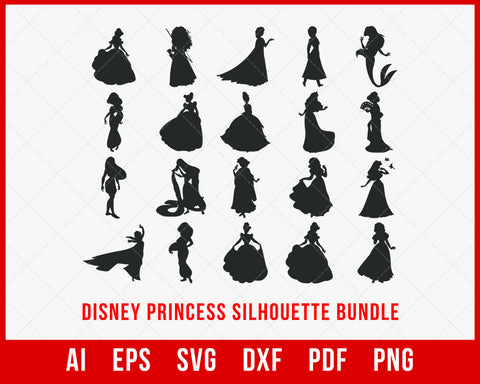 Disney Princess Silhouette SVG Bundle DXF Cut File for Cricut Silhouette Digital Download