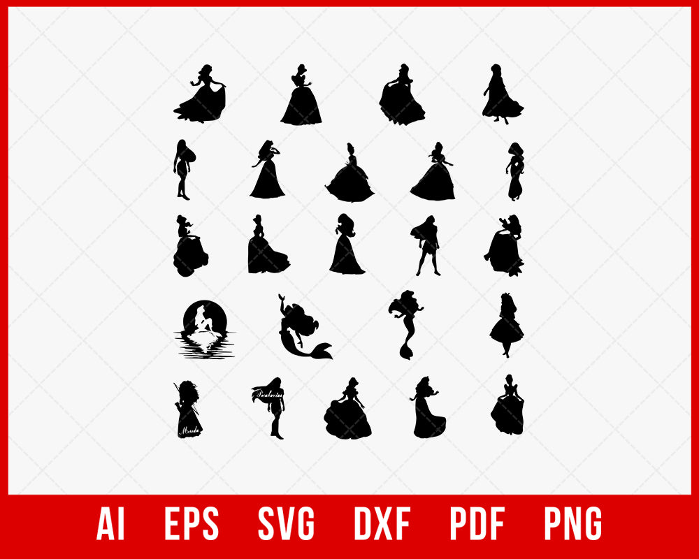 Disney Princess Silhouette Bundle SVG Cut File for Cricut and Silhouette Digital Download