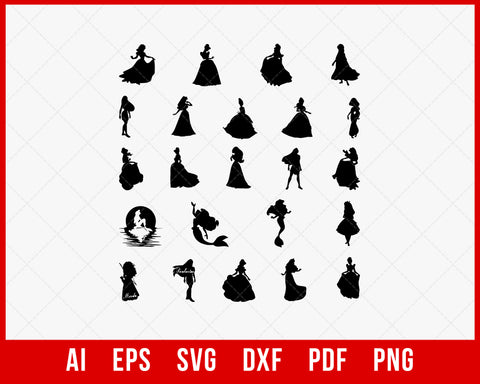 Disney Princess Silhouette Bundle SVG Cut File for Cricut and Silhouette Digital Download