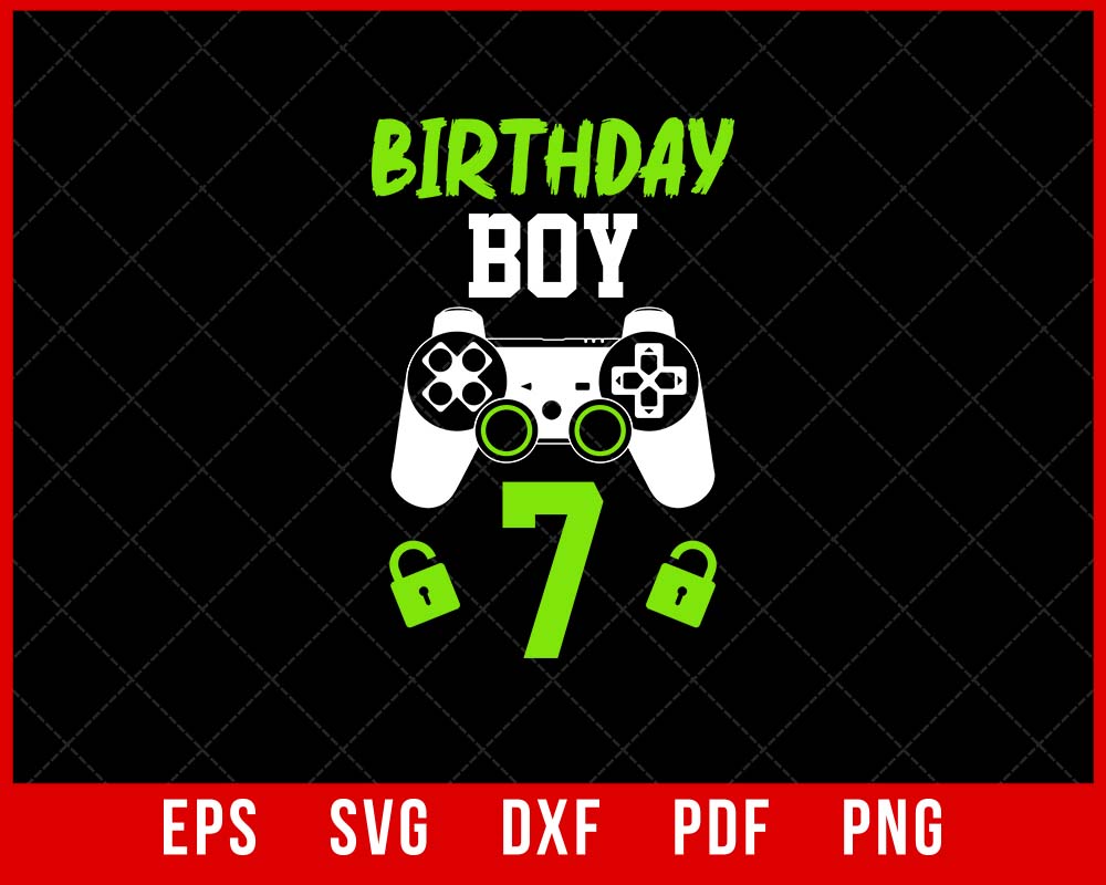 Birthday Boy 7 Video Game Controller Gamer 7th Birthday Gift T-Shirt Design Games SVG Cutting File Digital Download  