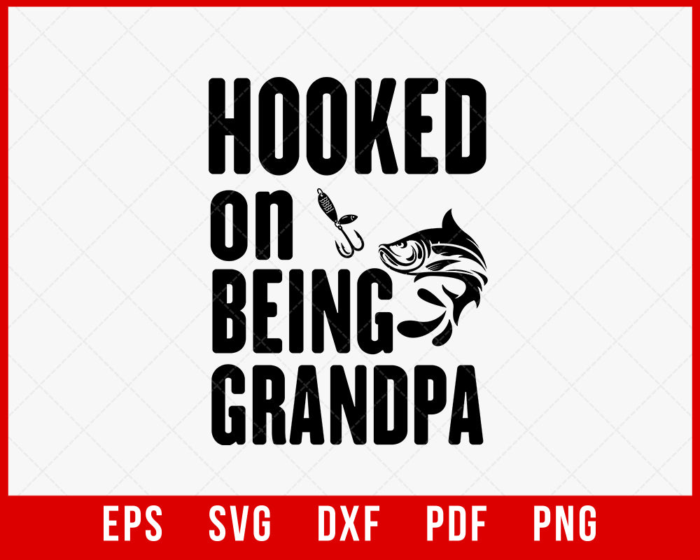 Personalized Hooked on Being Grandpa Fishing Shirt, Custom Grandchildren Name Shirt, Gift For Grandfather T-Shirt Fishing SVG Cutting File Digital Download 