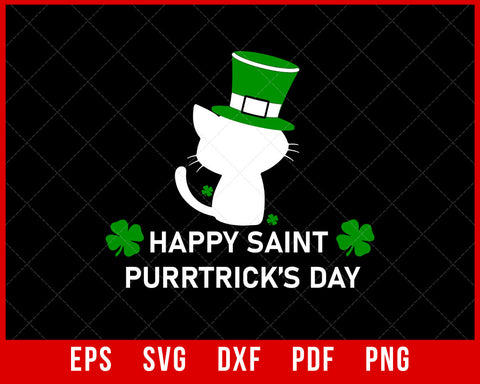 Men's Happy Saint Purrtricks Day Funny Saint Patrick's Day Cat St Patty T-Shirt Design Cats SVG Cutting File Digital Download  
