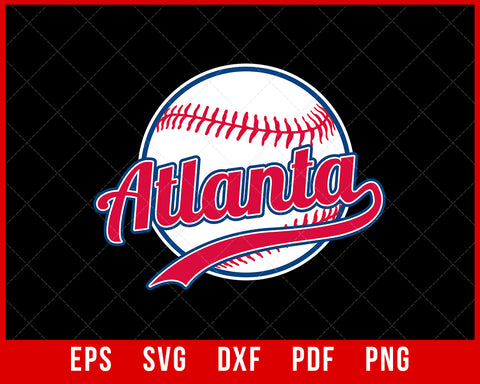 Atlanta Tee Vintage Baseball Throwback Retro Design T-Shirt T-Shirt Baseball SVG Cutting File Digital Download     