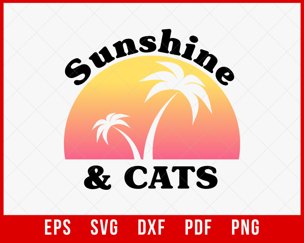 Sunshine and Cats Funny Retro Vintage Sunset SVG Cutting File Digital Download