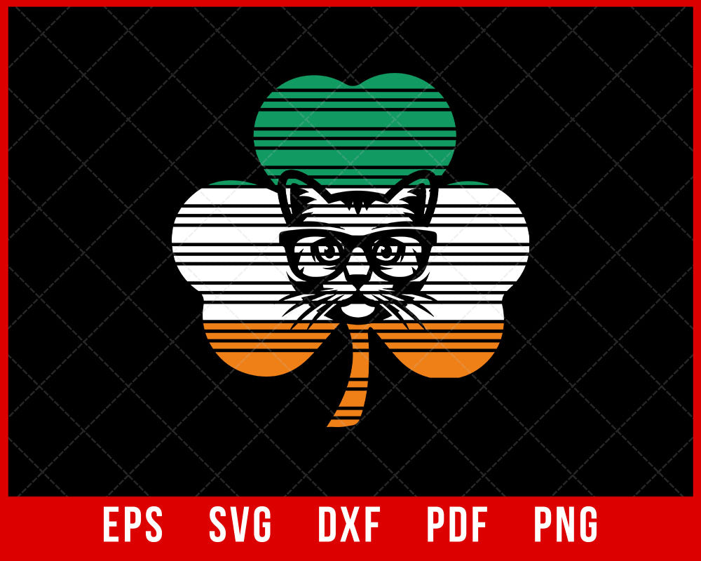 Irish Ireland Flag Cat Shamrock Funny St Patrick's Day T-Shirt Design Cats SVG Cutting File Digital Download  