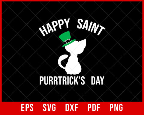 Happy Saint Purrtricks Day Funny St Patrick's Day Cat T-Shirt Design Cats SVG Cutting File Digital Download  