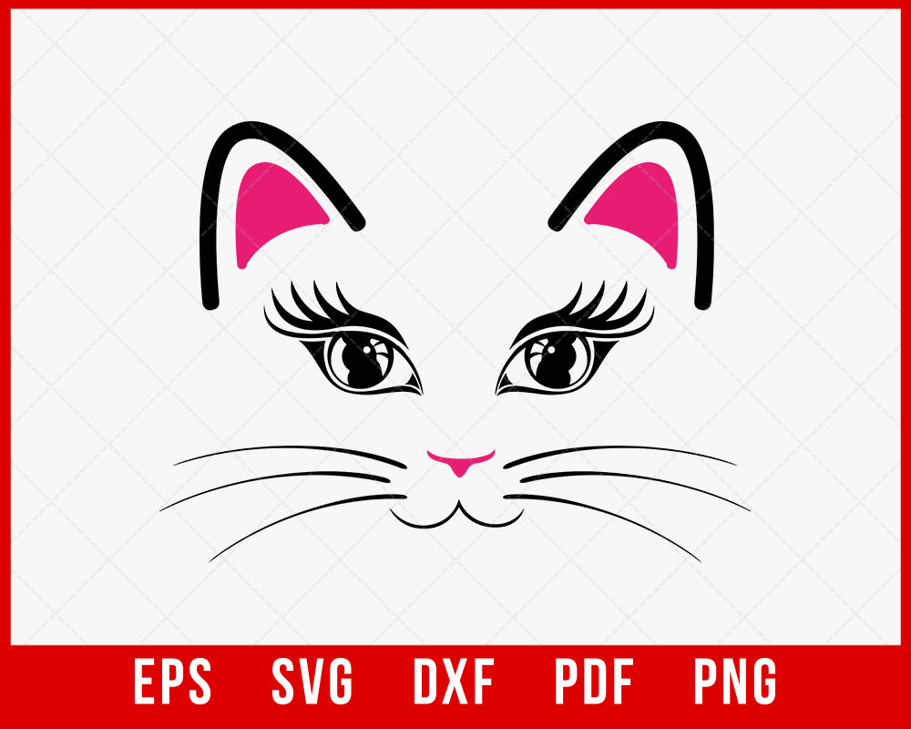 Cat Face - Instant Digital Download, svg, ai, dxf, eps, png, studio3, and jpg files included! Kitten Face, Whiskers, Lashes T-Shirt Cats SVG Cutting File Digital Download  
