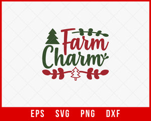 Farm Charm Happy Christmas Farmhouse Sign SVG Cut File for Cricut and Silhouette