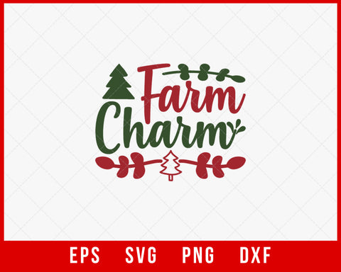 Farm Charm Happy Christmas Farmhouse Sign SVG Cut File for Cricut and Silhouette