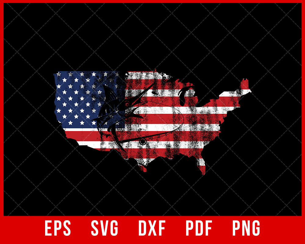 American Flag Bass Fish Fisherman T-shirt Design Fishing SVG Cutting File Digital Download   