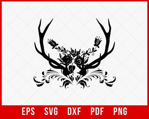 Floral Deer Hunting Antlers Flower SVG Cutting File Digital Download