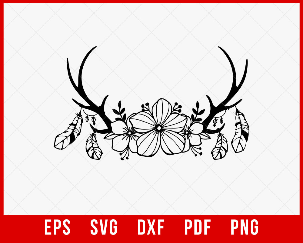 Floral Deer Antlers Hunting Monogram SVG Cutting File Digital Download