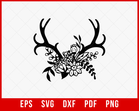 Floral Deer Antlers Outdoors Hunting Season SVG Cutting File Digital Download