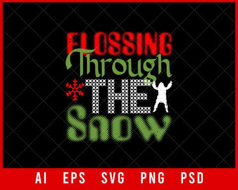 Flossing Through the Snow Christmas Editable T-shirt Design Digital Download File