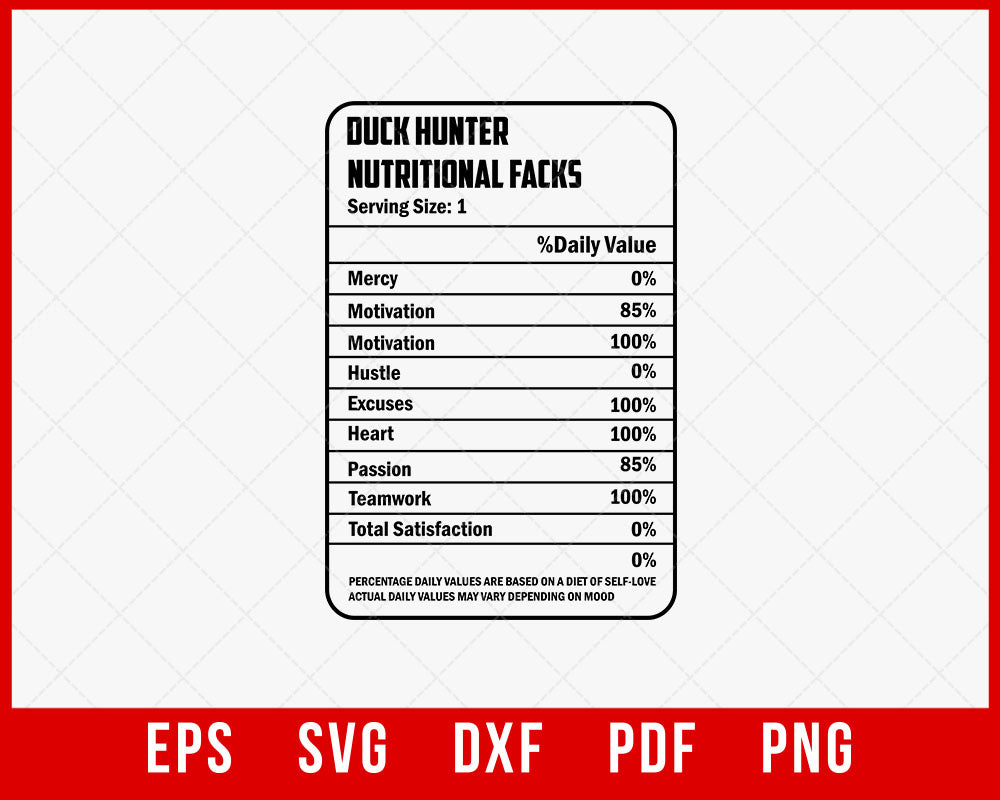 Funny Duck Hunting SVG Nutrition Facts Bird Hunting SVG T-Shirt Design Hunting SVG Cutting File Digital Download