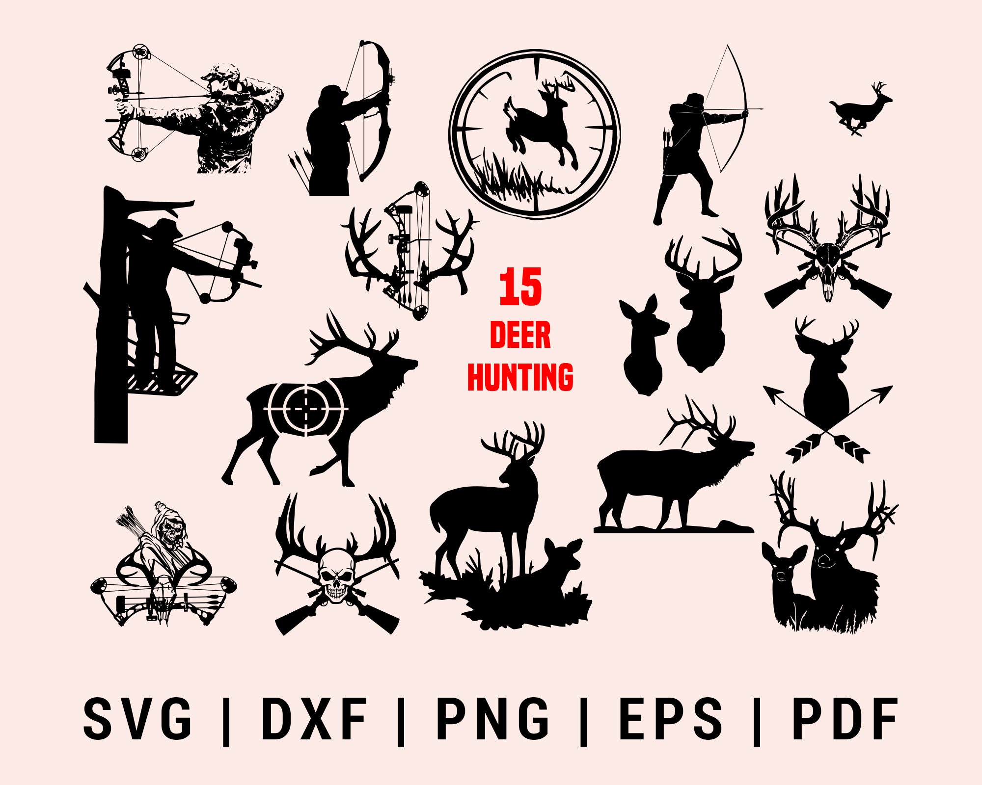 deer hunting Bundle SVG, DXF, PNG, EPS, PDF Cricut Silhouette Printable Files