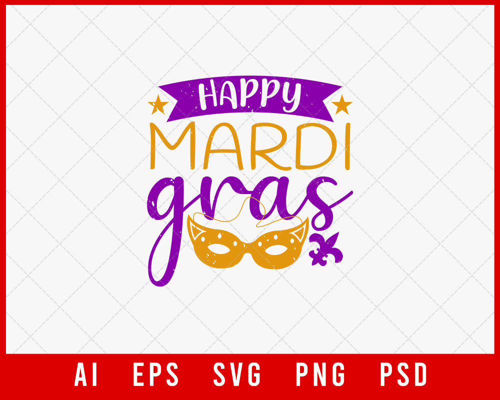 Happy Mardi Gras Fat Tuesday Editable T-shirt Design Digital Download File