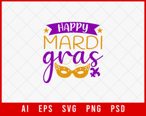 Happy Mardi Gras Fat Tuesday Editable T-shirt Design Digital Download File