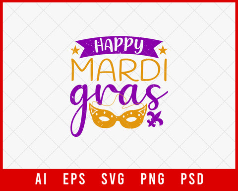 Happy Mardi Gras Fat Tuesday Editable T-shirt Design Digital Download File