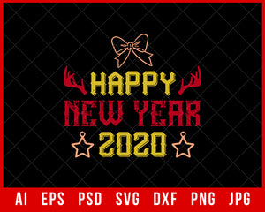 Happy New Year 2020 Christmas Editable T-shirt Design Digital Download File