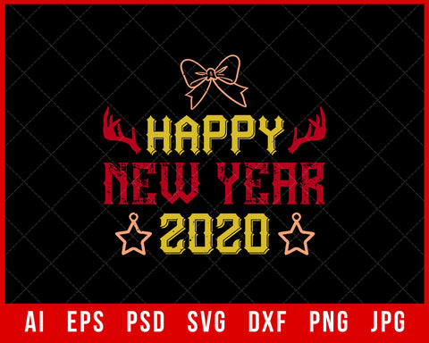 Happy New Year 2020 Christmas Editable T-shirt Design Digital Download File